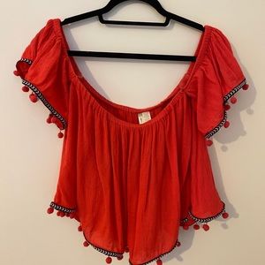 Off the shoulder salmon/pink color shirt